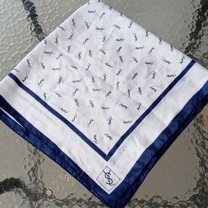 Yves Saint Laurent Vintage White Blue Scarf 30x30